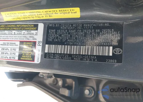 2012 Toyota Camry Se V6 from USA, damaged, VIN 4T1BK1FK9CU003926